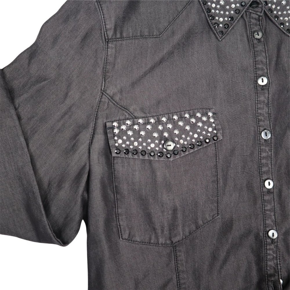Christine Alexander Women Shirt Black Button Down  M Studs Black - Picture 3 of 16